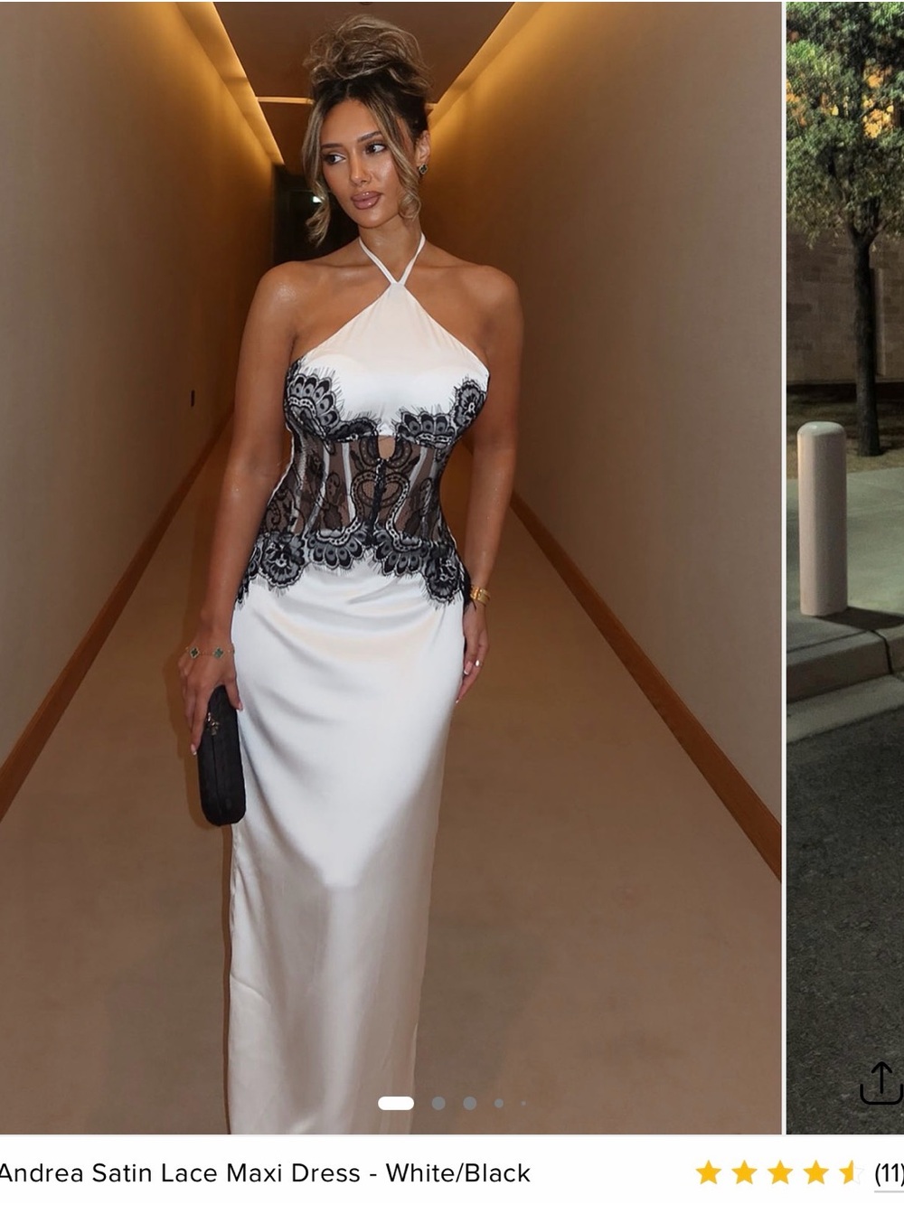 Fashion Nova White Satin Maxi Dress with Black Lace